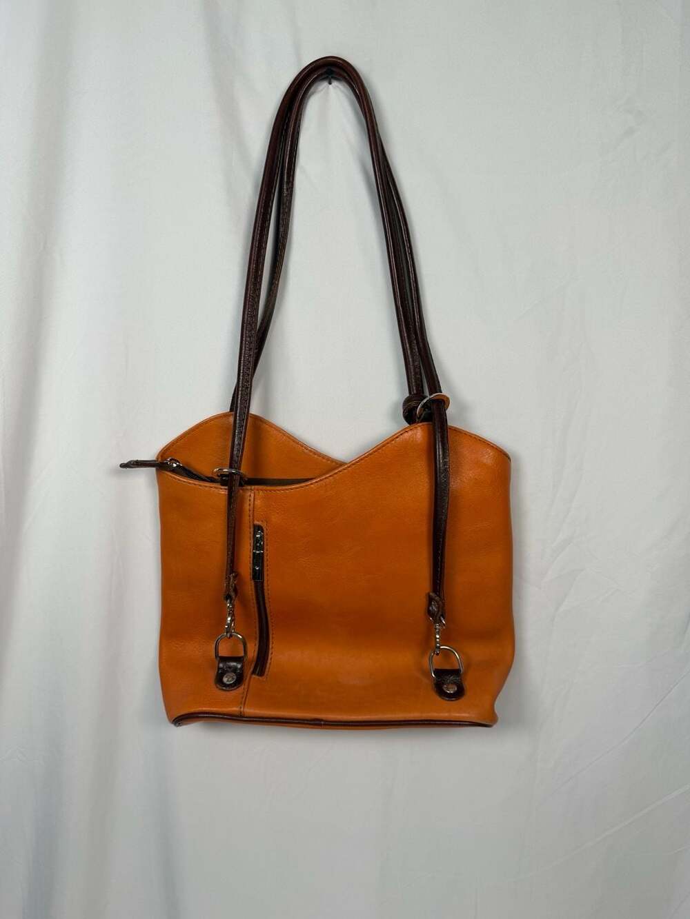 Talia Made in Italy Orange Genuine Leather Convertible Shoulder Bag Backpack